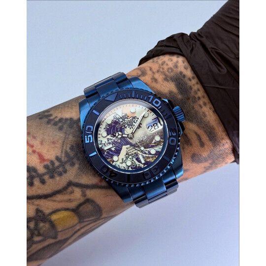 Custom Seiko Mod • Full Lume Kanagawa Blue Steel Submariner • 40mm